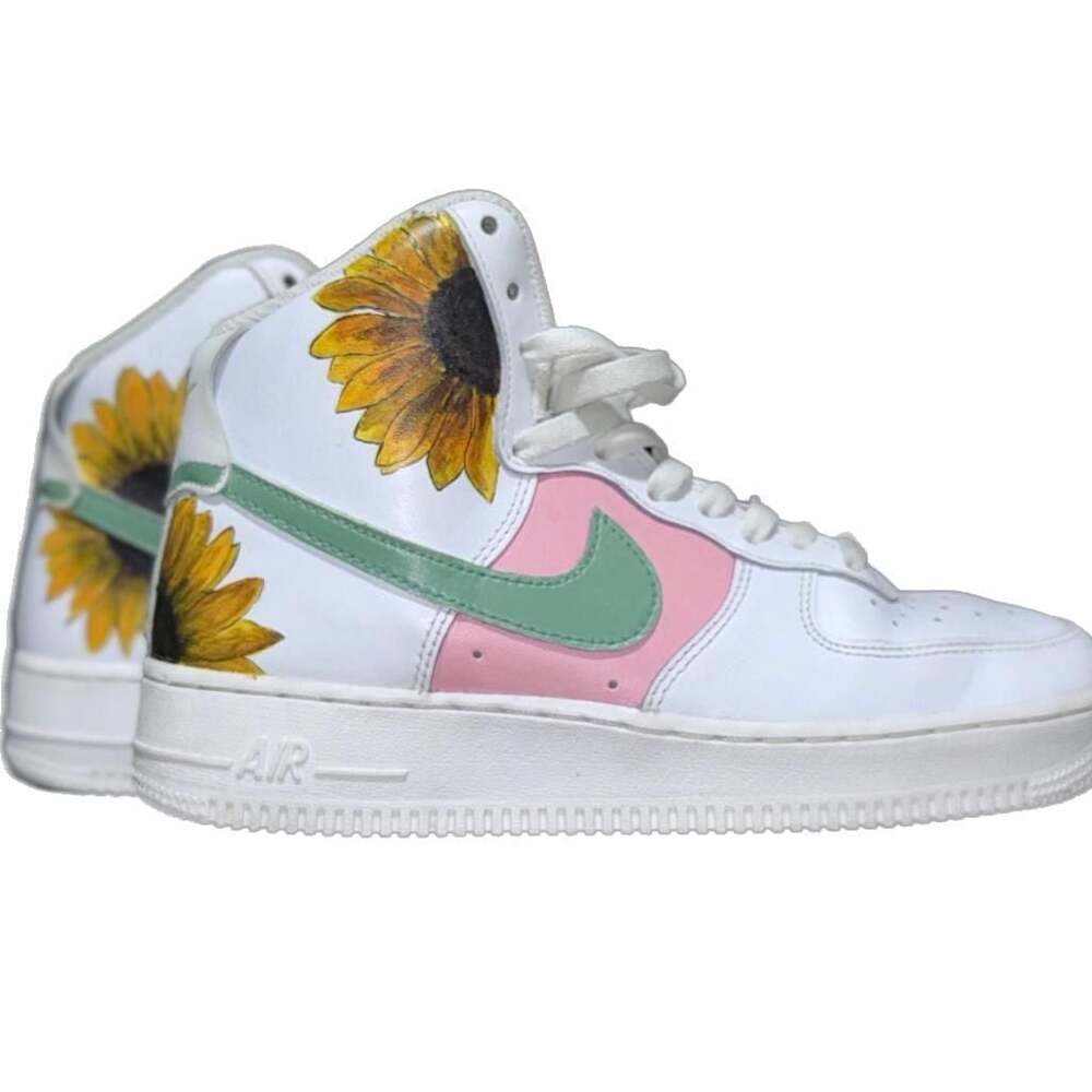 Custom Hand-Painted Sunflower Nike Air Force 1 High Top Sneakers OOAK HTF RARE